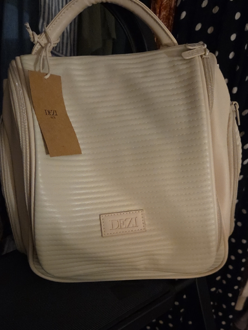DEZI Cream Ribbed Top-Handle Travel Bag
